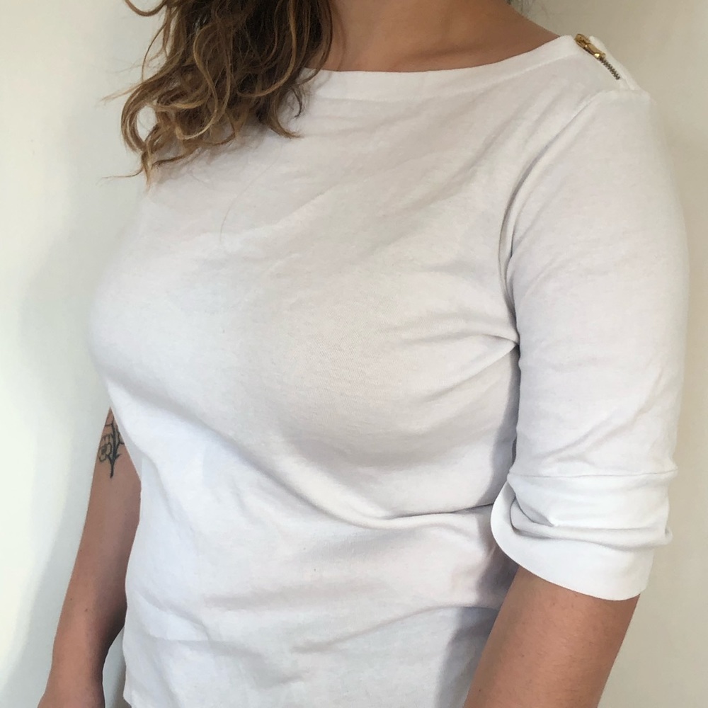 Scoop Neck Ralph Lauren Blouse with Zipper Detail